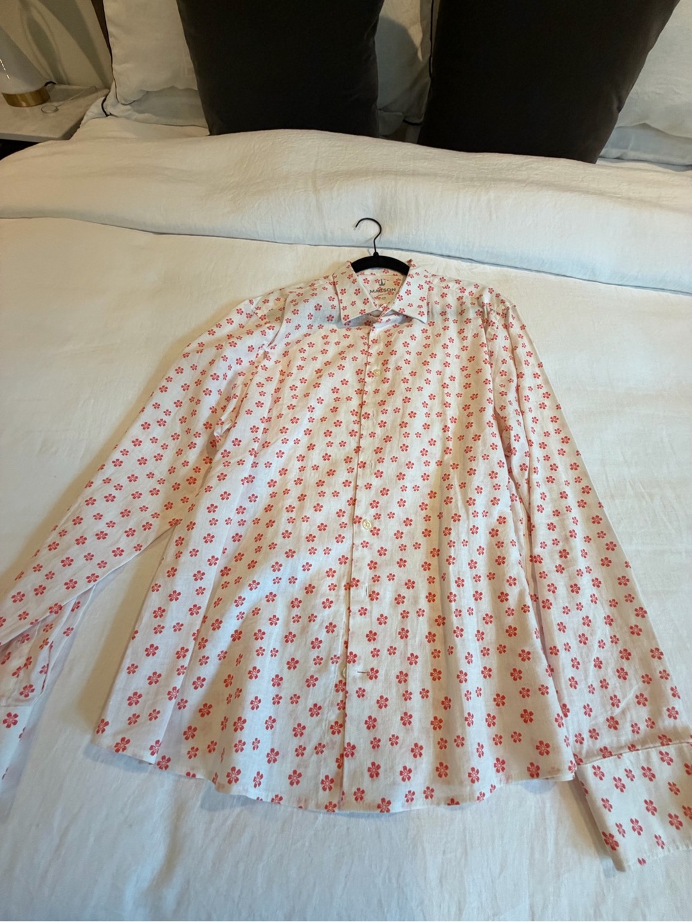 White Button-Up Shirt with coral Floral Print